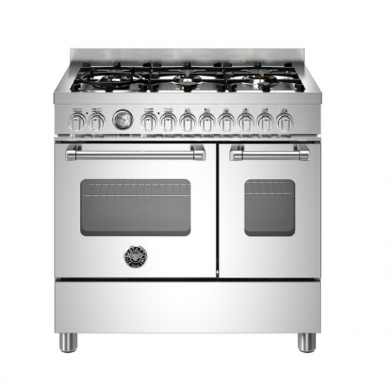 BERTAZZONI MAS96L2EXT Κουζίνα Ηλεκτρική με 2 Φούρνους και Εστίες Αερίου 90cm Inox